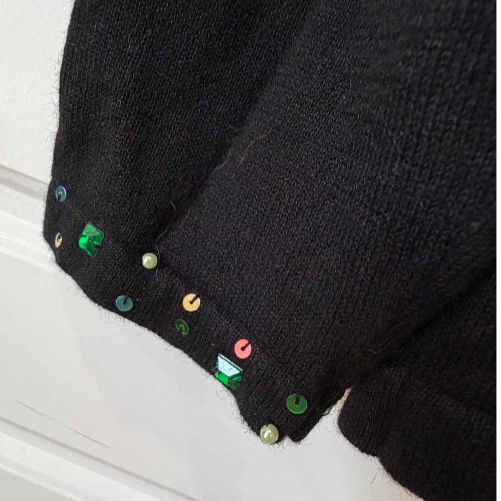 VTG Jack B Quick Black Sequin Christmas Tree Sweater Faux Fur Trim Medium Y2K - Picture 5 of 8